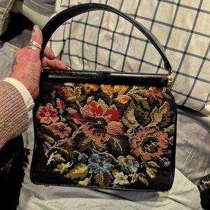 Vintage Floral Black Shoulder Bag